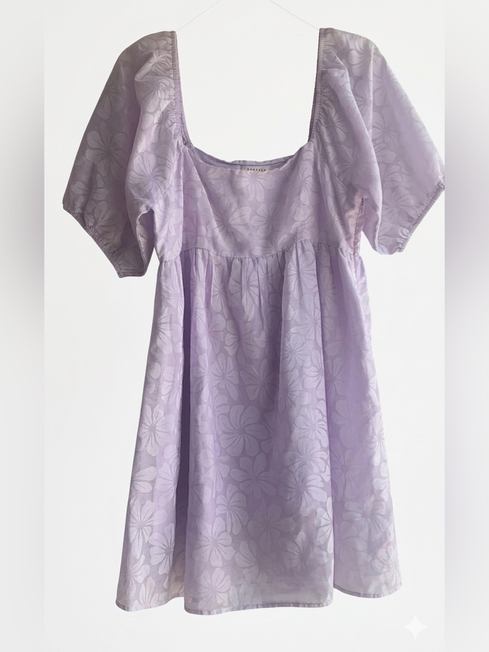 Baevely Lilac Purple Floral Puff Sleeve Babydoll Mini Dress